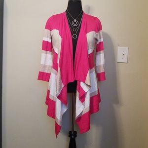 Open Front Cardigan, Pink Striped, Sz L